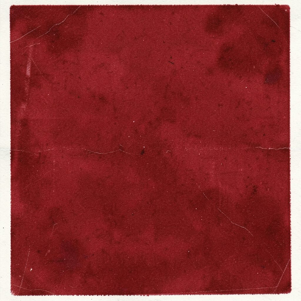 Krem zemin üzerine bordo ve sarı damgalarla yapılmış, eski bir film rulosu etiketini andıran iki mürekkepli risografik baskı